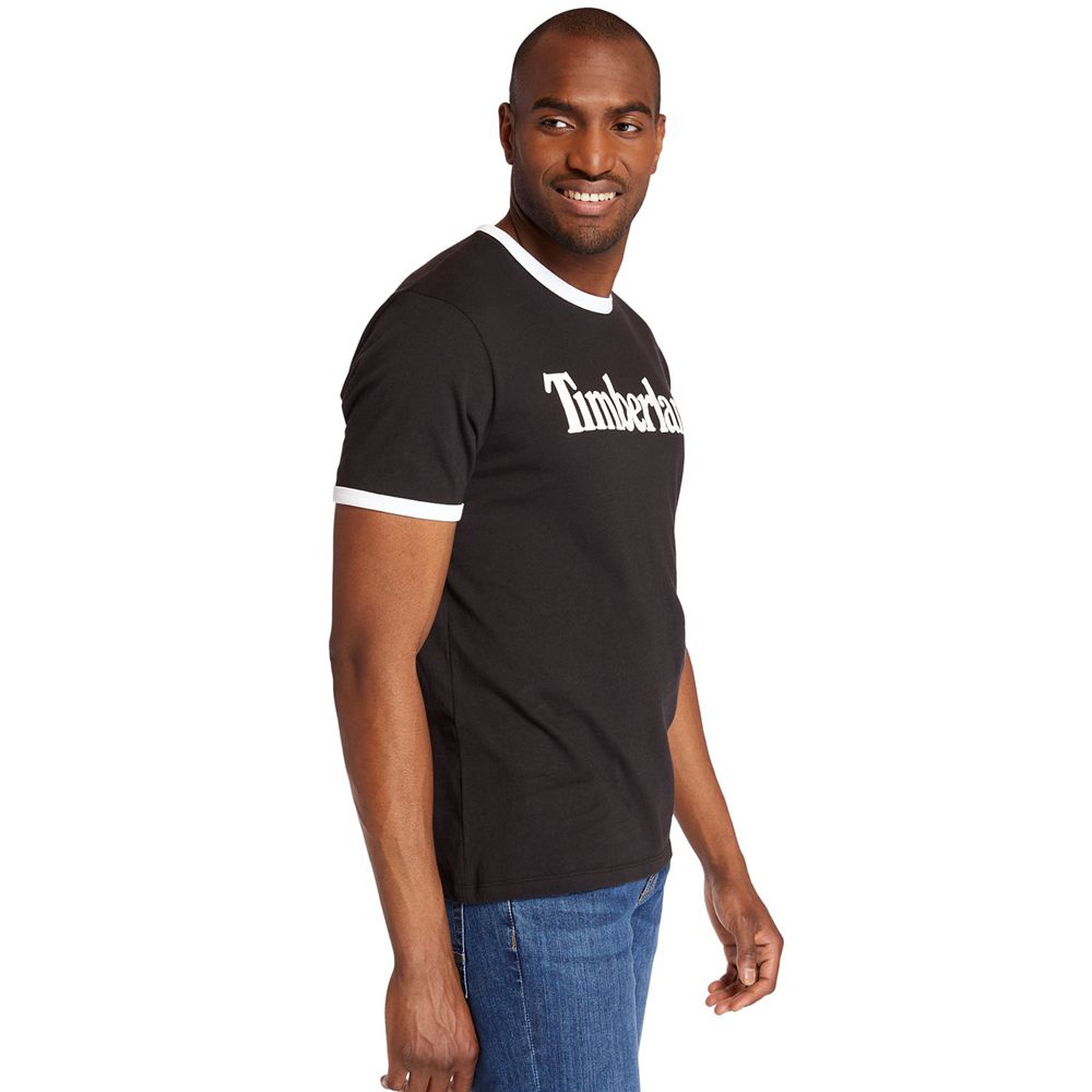 Camisetas Timberland Argentina Hombre - Tbl® Linear Logo Ringer - Negras - HIUFDZ-907